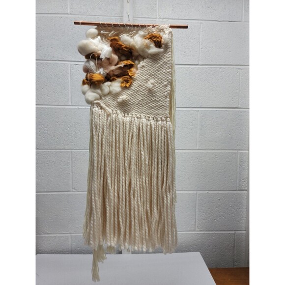Wool Roving, Modern Wall Hanging, Modern Weaving On Copper Bar - Picture 2 of 2